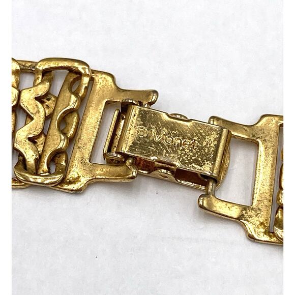 MONET Vintage Necklace Flat Collar Gold Tone Statement 16” Estate - Picture 9 of 11